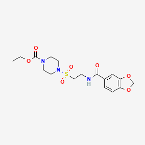 molecular formula C17H23N3O7S B2458972 Ethyl 4-((2-(benzo[d][1,3]dioxole-5-carboxamido)ethyl)sulfonyl)piperazine-1-carboxylate CAS No. 899740-18-2