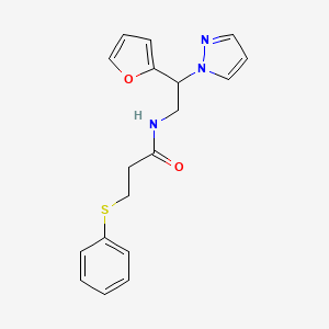 molecular formula C18H19N3O2S B2458991 N-(2-(furan-2-yl)-2-(1H-pyrazol-1-yl)ethyl)-3-(phenylthio)propanamide CAS No. 2097867-56-4