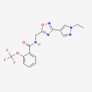 molecular formula C16H14F3N5O3 B2459064 N-((3-(1-ethyl-1H-pyrazol-4-yl)-1,2,4-oxadiazol-5-yl)methyl)-2-(trifluoromethoxy)benzamide CAS No. 2034463-41-5