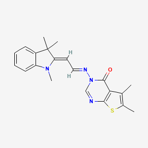 molecular formula C21H22N4OS B2459109 5,6-dimethyl-3-((E)-((Z)-2-(1,3,3-trimethylindolin-2-ylidene)ethylidene)amino)thieno[2,3-d]pyrimidin-4(3H)-one CAS No. 307511-25-7