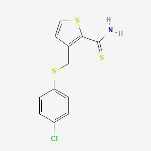 molecular formula C12H10ClNS3 B2459164 3-{[(4-Chlorophenyl)thio]methyl}thiophene-2-carbothioamide CAS No. 254981-94-7