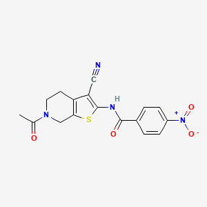molecular formula C17H14N4O4S B2459193 N-{6-acetyl-3-cyano-4H,5H,6H,7H-thieno[2,3-c]pyridin-2-yl}-4-nitrobenzamide CAS No. 864858-32-2