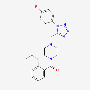 molecular formula C21H23FN6OS B2459211 (2-(ethylthio)phenyl)(4-((1-(4-fluorophenyl)-1H-tetrazol-5-yl)methyl)piperazin-1-yl)methanone CAS No. 1040675-50-0