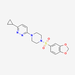 molecular formula C18H20N4O4S B2459212 3-(4-(Benzo[d][1,3]dioxol-5-ylsulfonyl)piperazin-1-yl)-6-cyclopropylpyridazine CAS No. 2034268-32-9