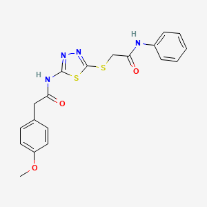molecular formula C19H18N4O3S2 B2459223 2-(4-methoxyphenyl)-N-(5-((2-oxo-2-(phenylamino)ethyl)thio)-1,3,4-thiadiazol-2-yl)acetamide CAS No. 392290-72-1