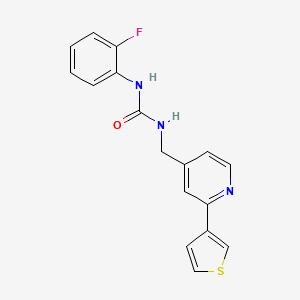 B2459265 1-(2-Fluorophenyl)-3-((2-(thiophen-3-yl)pyridin-4-yl)methyl)urea CAS No. 2034301-00-1