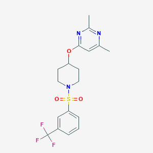 molecular formula C18H20F3N3O3S B2459268 2,4-Dimethyl-6-((1-((3-(trifluoromethyl)phenyl)sulfonyl)piperidin-4-yl)oxy)pyrimidine CAS No. 2034473-61-3