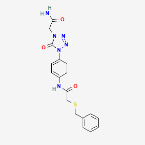 molecular formula C18H18N6O3S B2459272 N-(4-(4-(2-amino-2-oxoethyl)-5-oxo-4,5-dihydro-1H-tetrazol-1-yl)phenyl)-2-(benzylthio)acetamide CAS No. 1396683-87-6