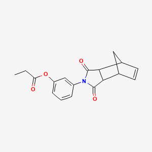 molecular formula C18H17NO4 B2459273 3-(1,3-dioxo-3a,4,7,7a-tetrahydro-1H-4,7-methanoisoindol-2(3H)-yl)phenyl propionate CAS No. 467444-71-9