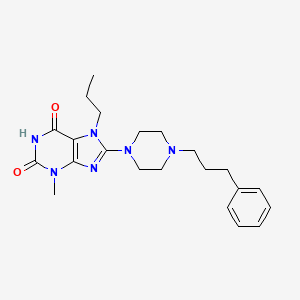 molecular formula C22H30N6O2 B2459282 3-methyl-8-(4-(3-phenylpropyl)piperazin-1-yl)-7-propyl-1H-purine-2,6(3H,7H)-dione CAS No. 902016-94-8