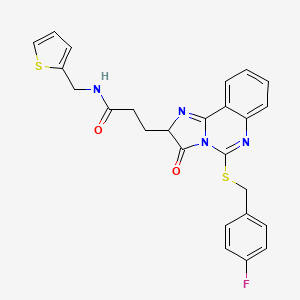 molecular formula C25H21FN4O2S2 B2459289 3-[5-[(4-fluorophenyl)methylsulfanyl]-3-oxo-2H-imidazo[1,2-c]quinazolin-2-yl]-N-(thiophen-2-ylmethyl)propanamide CAS No. 1037168-75-4