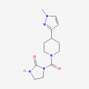 molecular formula C13H19N5O2 B2459300 1-(4-(1-methyl-1H-pyrazol-3-yl)piperidine-1-carbonyl)imidazolidin-2-one CAS No. 2034459-87-3