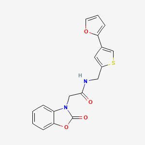molecular formula C18H14N2O4S B2459307 N-{[4-(furan-2-yl)thiophen-2-yl]methyl}-2-(2-oxo-2,3-dihydro-1,3-benzoxazol-3-yl)acetamide CAS No. 2380043-63-8