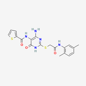 molecular formula C19H19N5O3S2 B2459312 N-(4-amino-2-((2-((2,5-dimethylphenyl)amino)-2-oxoethyl)thio)-6-oxo-1,6-dihydropyrimidin-5-yl)thiophene-2-carboxamide CAS No. 868225-44-9