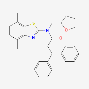 molecular formula C29H30N2O2S B2459335 N-(4,7-dimethylbenzo[d]thiazol-2-yl)-3,3-diphenyl-N-((tetrahydrofuran-2-yl)methyl)propanamide CAS No. 1171726-94-5
