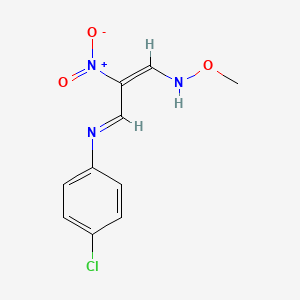 molecular formula C10H10ClN3O3 B2459349 (E)-3-(4-chlorophenyl)imino-N-methoxy-2-nitroprop-1-en-1-amine CAS No. 338422-87-0