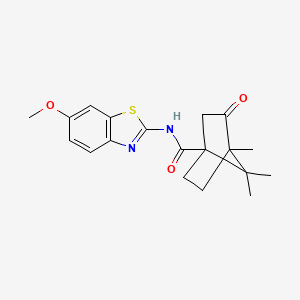 molecular formula C19H22N2O3S B2459350 N-(6-Methoxy-1,3-benzothiazol-2-YL)-4,7,7-trimethyl-3-oxobicyclo[2.2.1]heptane-1-carboxamide CAS No. 327088-14-2