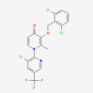 molecular formula C19H12Cl3F3N2O2 B2459357 1-(3-Chloro-5-(trifluoromethyl)-2-pyridinyl)-3-((2,6-dichlorobenzyl)oxy)-2-methyl-4(1H)-pyridinone CAS No. 338965-41-6