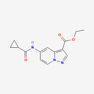 molecular formula C14H15N3O3 B2459359 Ethyl 5-(cyclopropanecarboxamido)pyrazolo[1,5-a]pyridine-3-carboxylate CAS No. 1396679-15-4