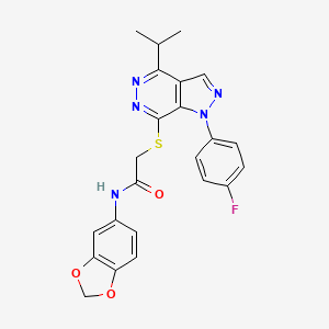 molecular formula C23H20FN5O3S B2459360 N-(benzo[d][1,3]dioxol-5-yl)-2-((1-(4-fluorophenyl)-4-isopropyl-1H-pyrazolo[3,4-d]pyridazin-7-yl)thio)acetamide CAS No. 1105237-02-2