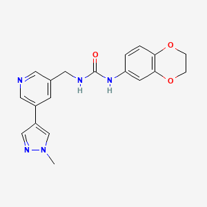 molecular formula C19H19N5O3 B2459362 1-(2,3-dihydrobenzo[b][1,4]dioxin-6-yl)-3-((5-(1-methyl-1H-pyrazol-4-yl)pyridin-3-yl)methyl)urea CAS No. 2034462-18-3