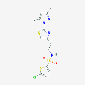 molecular formula C14H15ClN4O2S3 B2459363 5-chloro-N-(2-(2-(3,5-dimethyl-1H-pyrazol-1-yl)thiazol-4-yl)ethyl)thiophene-2-sulfonamide CAS No. 1421493-43-7
