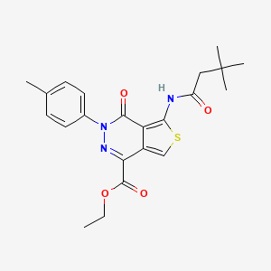 molecular formula C22H25N3O4S B2459364 Ethyl 5-(3,3-dimethylbutanamido)-4-oxo-3-(p-tolyl)-3,4-dihydrothieno[3,4-d]pyridazine-1-carboxylate CAS No. 851947-86-9