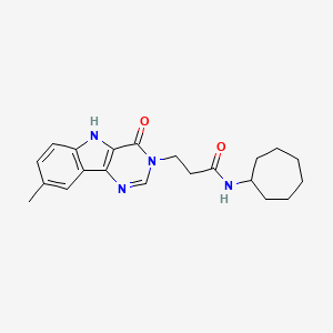 B2459365 N-cycloheptyl-3-(8-methyl-4-oxo-4,5-dihydro-3H-pyrimido[5,4-b]indol-3-yl)propanamide CAS No. 1105212-63-2