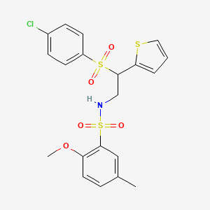 molecular formula C20H20ClNO5S3 B2459387 N-(2-((4-chlorophenyl)sulfonyl)-2-(thiophen-2-yl)ethyl)-2-methoxy-5-methylbenzenesulfonamide CAS No. 896345-95-2