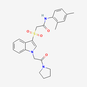 molecular formula C24H27N3O4S B2459398 N-(2,4-dimethylphenyl)-2-((1-(2-oxo-2-(pyrrolidin-1-yl)ethyl)-1H-indol-3-yl)sulfonyl)acetamide CAS No. 878056-06-5