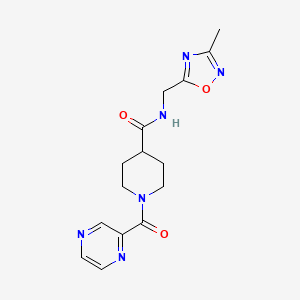 molecular formula C15H18N6O3 B2459420 N-[(3-methyl-1,2,4-oxadiazol-5-yl)methyl]-1-(pyrazine-2-carbonyl)piperidine-4-carboxamide CAS No. 1334368-70-5