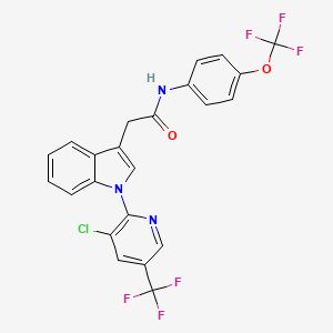 molecular formula C23H14ClF6N3O2 B2459447 2-[1-[3-chloro-5-(trifluoromethyl)pyridin-2-yl]indol-3-yl]-N-[4-(trifluoromethoxy)phenyl]acetamide CAS No. 339099-16-0