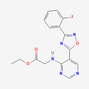 Ethyl 2-((5-(3-(2-fluorophenyl)-1,2,4-oxadiazol-5-yl)pyrimidin-4-yl)amino)acetate