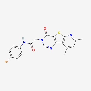 molecular formula C19H15BrN4O2S B2459453 N-(4-bromophenyl)-2-(11,13-dimethyl-6-oxo-8-thia-3,5,10-triazatricyclo[7.4.0.02,7]trideca-1(9),2(7),3,10,12-pentaen-5-yl)acetamide CAS No. 946323-22-4