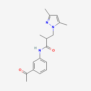 molecular formula C17H21N3O2 B2459510 N-(3-acetylphenyl)-3-(3,5-dimethyl-1H-pyrazol-1-yl)-2-methylpropanamide CAS No. 1014051-18-3