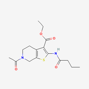 molecular formula C16H22N2O4S B2459567 ethyl 6-acetyl-2-butanamido-4H,5H,6H,7H-thieno[2,3-c]pyridine-3-carboxylate CAS No. 342887-74-5