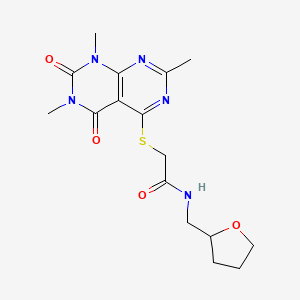 molecular formula C16H21N5O4S B2459572 N-((tetrahydrofuran-2-yl)methyl)-2-((2,6,8-trimethyl-5,7-dioxo-5,6,7,8-tetrahydropyrimido[4,5-d]pyrimidin-4-yl)thio)acetamide CAS No. 852168-42-4
