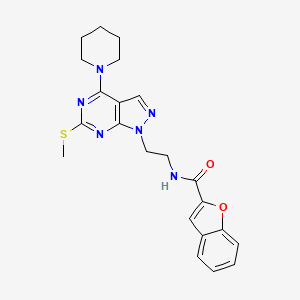 molecular formula C22H24N6O2S B2459597 N-(2-(6-(methylthio)-4-(piperidin-1-yl)-1H-pyrazolo[3,4-d]pyrimidin-1-yl)ethyl)benzofuran-2-carboxamide CAS No. 941985-77-9