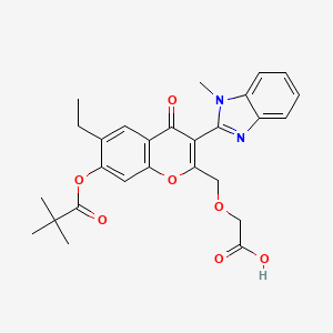 B2459626 {[7-[(2,2-dimethylpropanoyl)oxy]-6-ethyl-3-(1-methyl-1H-benzimidazol-2-yl)-4-oxo-4H-chromen-2-yl]methoxy}acetic acid CAS No. 864839-78-1
