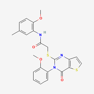 molecular formula C23H21N3O4S2 B2459660 N-(2-methoxy-5-methylphenyl)-2-{[3-(2-methoxyphenyl)-4-oxo-3,4-dihydrothieno[3,2-d]pyrimidin-2-yl]sulfanyl}acetamide CAS No. 1291838-54-4