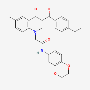 molecular formula C29H26N2O5 B2459682 N-(2,3-dihydro-1,4-benzodioxin-6-yl)-2-[3-(4-ethylbenzoyl)-6-methyl-4-oxo-1,4-dihydroquinolin-1-yl]acetamide CAS No. 895645-09-7