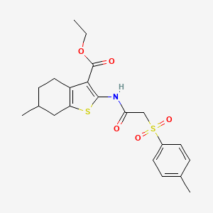 molecular formula C21H25NO5S2 B2459683 Ethyl 6-methyl-2-(2-tosylacetamido)-4,5,6,7-tetrahydrobenzo[b]thiophene-3-carboxylate CAS No. 895446-77-2