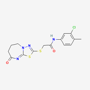 molecular formula C15H15ClN4O2S2 B2459716 N-(3-chloro-4-methylphenyl)-2-((8-oxo-5,6,7,8-tetrahydro-[1,3,4]thiadiazolo[3,2-a][1,3]diazepin-2-yl)thio)acetamide CAS No. 851130-68-2