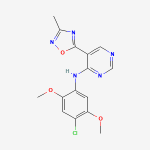 molecular formula C15H14ClN5O3 B2459721 N-(4-chloro-2,5-dimethoxyphenyl)-5-(3-methyl-1,2,4-oxadiazol-5-yl)pyrimidin-4-amine CAS No. 2034339-86-9