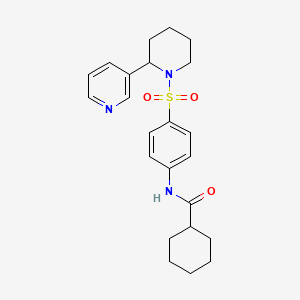 molecular formula C23H29N3O3S B2459732 N-(4-{[2-(pyridin-3-yl)piperidin-1-yl]sulfonyl}phenyl)cyclohexanecarboxamide CAS No. 393834-22-5
