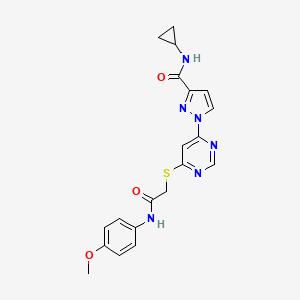 molecular formula C20H20N6O3S B2459765 N-cyclopropyl-1-[6-({[(4-methoxyphenyl)carbamoyl]methyl}sulfanyl)pyrimidin-4-yl]-1H-pyrazole-3-carboxamide CAS No. 1260920-43-1
