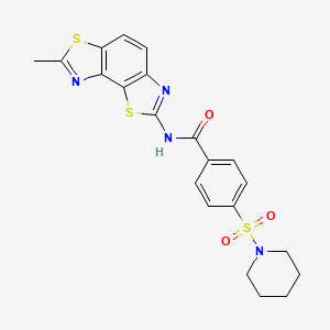 molecular formula C21H20N4O3S3 B2459793 N-{11-methyl-3,10-dithia-5,12-diazatricyclo[7.3.0.0^{2,6}]dodeca-1(9),2(6),4,7,11-pentaen-4-yl}-4-(piperidine-1-sulfonyl)benzamide CAS No. 394227-68-0