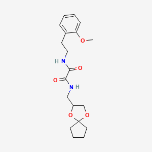 molecular formula C19H26N2O5 B2459794 N1-(1,4-dioxaspiro[4.4]nonan-2-ylmethyl)-N2-(2-methoxyphenethyl)oxalamide CAS No. 899734-14-6