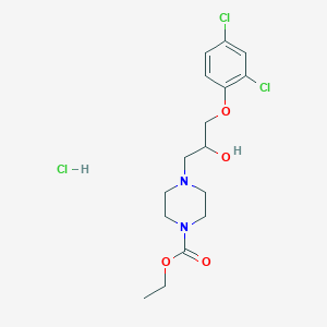molecular formula C16H23Cl3N2O4 B2459837 Ethyl 4-(3-(2,4-dichlorophenoxy)-2-hydroxypropyl)piperazine-1-carboxylate hydrochloride CAS No. 474302-92-6