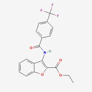 molecular formula C19H14F3NO4 B2459898 Ethyl 3-(4-(trifluoromethyl)benzamido)benzofuran-2-carboxylate CAS No. 862979-25-7